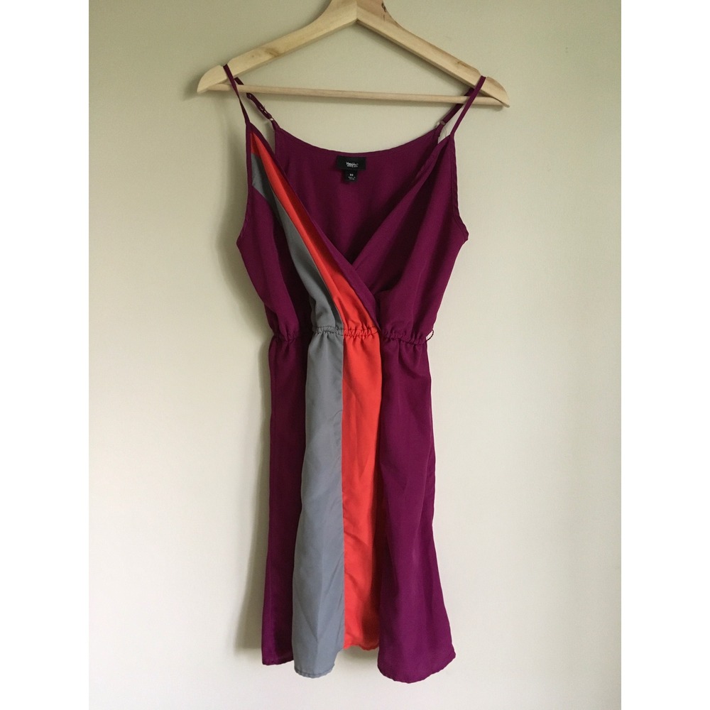 Mossimo Womens XS Magenta Purple Colorblock Faux Wrap Mini Dress Orange Grey